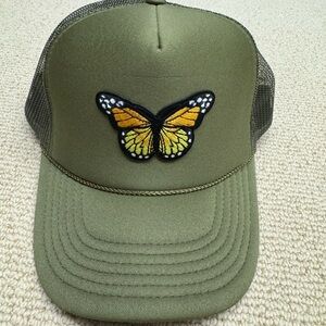 Green Trucker Hat with Butterfly Patch